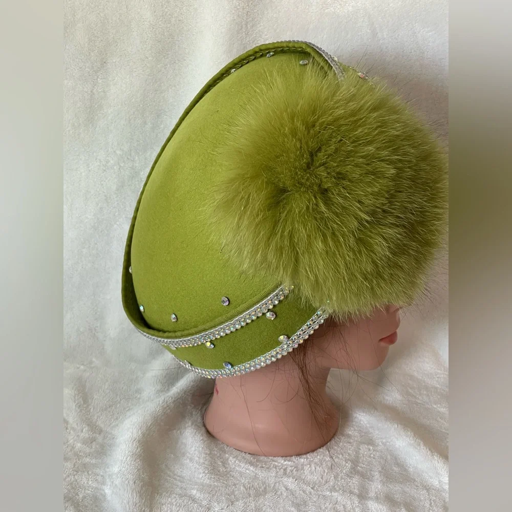 Stunning Mr D’s Vintage hat green wool and rhinestones Sunday church wedding